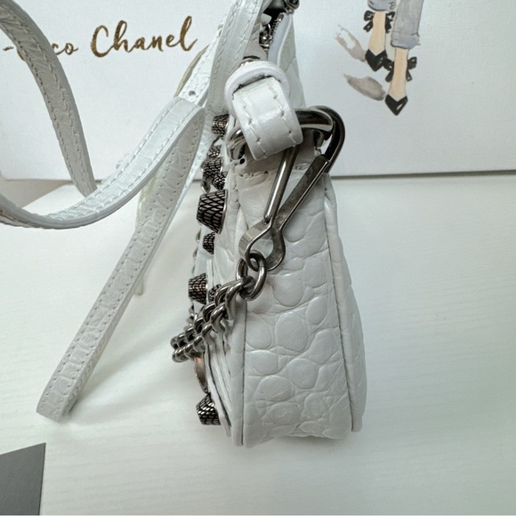 Authentic Balenciaga Le Cagole Crocodile Embossed Mini Bag With Chain in White - Picture 14 of 14